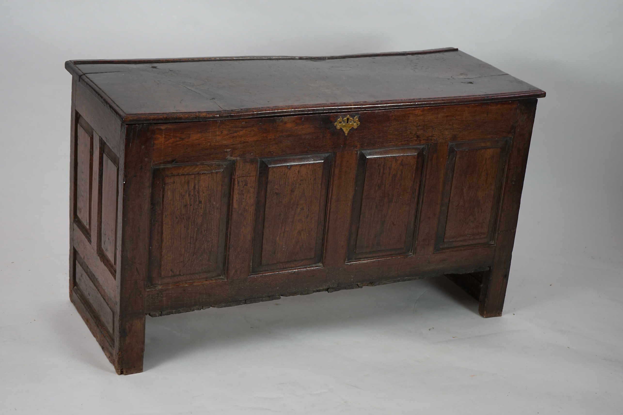 A 17th century panelled oak coffer